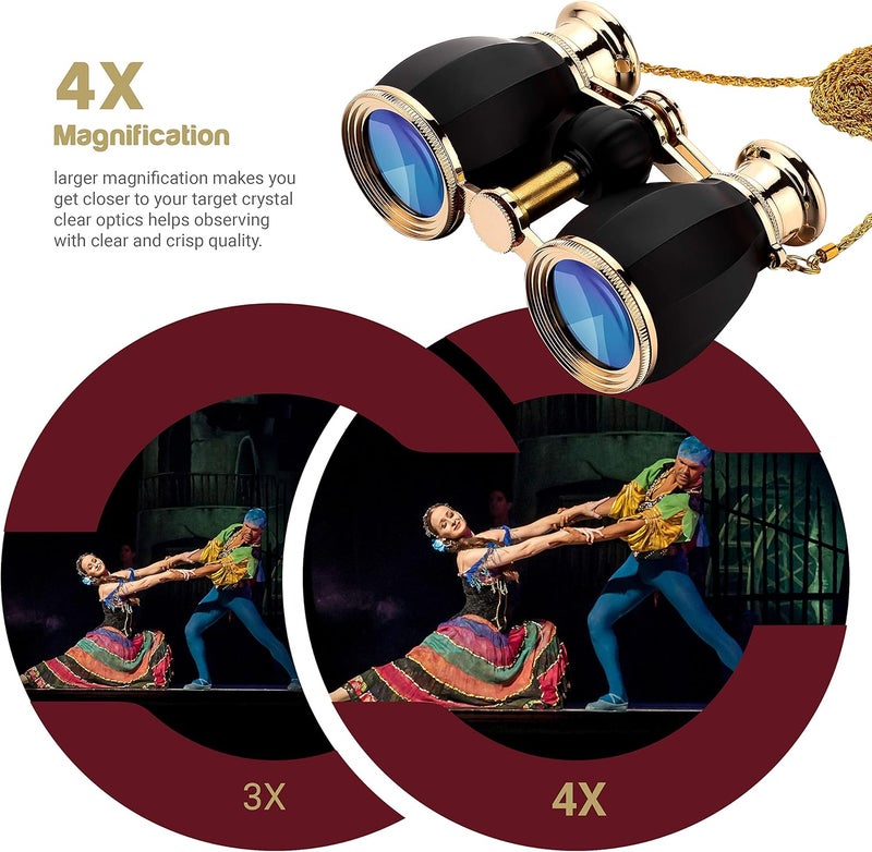 ESSLNB Opera Glasses Binoculars for Women Adults 4X30mm Theater Glasses Compact for Theater and Concerts Antique Binoculars with Case Removable Chain (Black) - Image 4